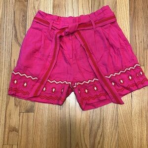 ✨LOFT✨ NWT Fuschia Pink Linen High Waist Paperbag Embroidered Shorts Size Small